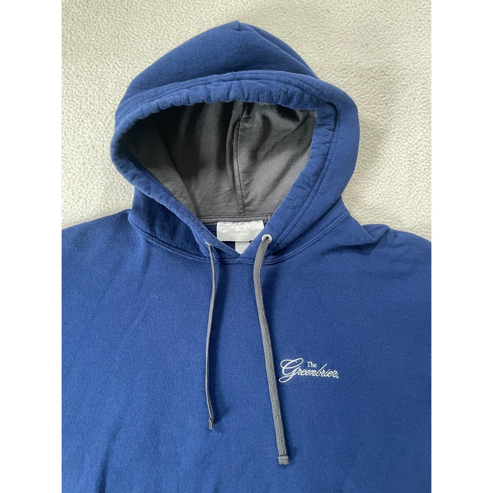 The Greenbrier Resort WV Mens Large Hoodie Blue Embroidered Fleece Sweatshirt - Picture 4 of 12